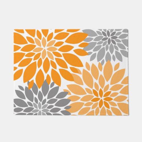 Orange and Gray Chrysanthemums Floral Pattern Doormat