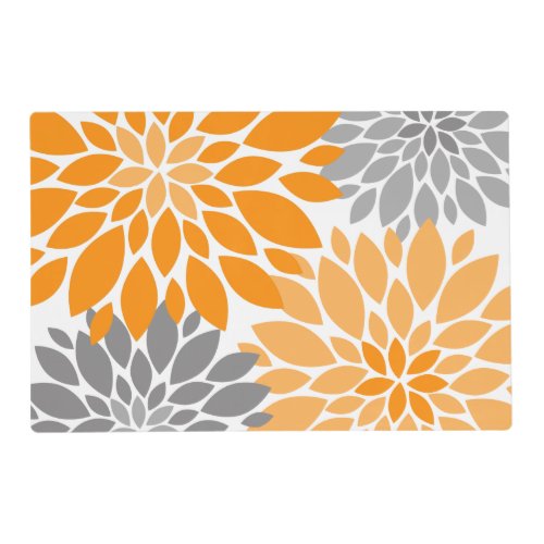Orange and Gray Chrysanthemums Floral Pattern Placemat