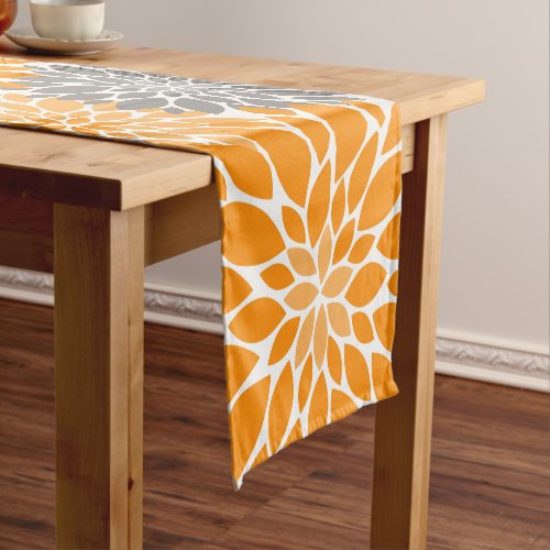 Orange and Gray Chrysanthemums Floral Pattern Short Table Runner