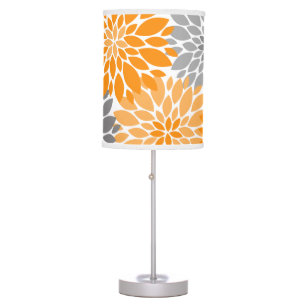 Orange and Gray Chrysanthemums Floral Pattern Table Lamp