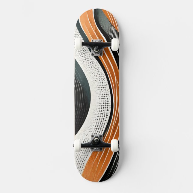 Orange and gray curves with textures skateboard (Front)