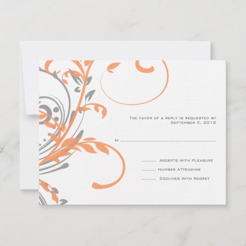 Orange and Gray Double Floral Wedding RSVP