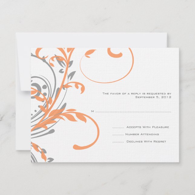 Orange and Gray Double Floral Wedding RSVP Card (Front)