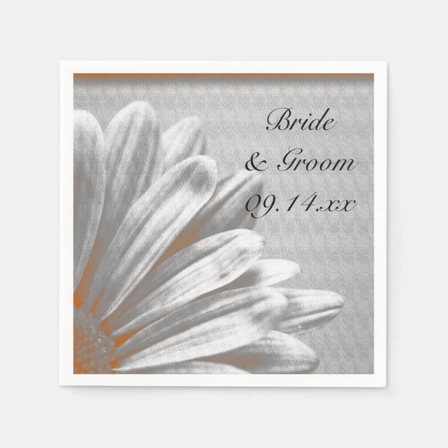 Orange and Gray Floral Highlights Wedding Napkins (Front)