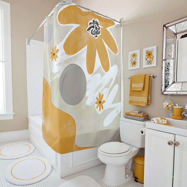 Orange and gray flower minimalist art shower curtain (Creator Uploaded)