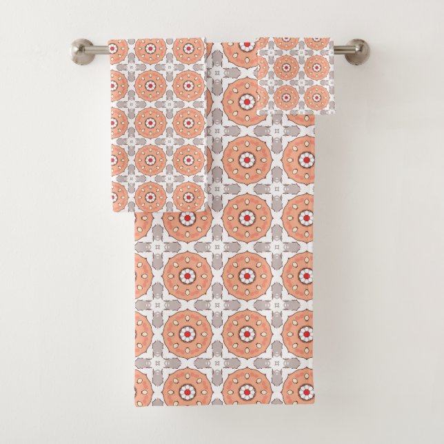 Orange and gray geometric circular pattern  bath towel set (Insitu)