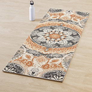 Orange and gray mandala yoga mat