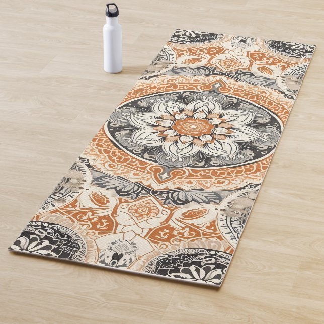Orange and gray mandala yoga mat (In Situ)