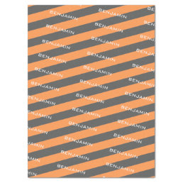 Orange and Gray Rugby Stripes with Custom Name Tissue Paper