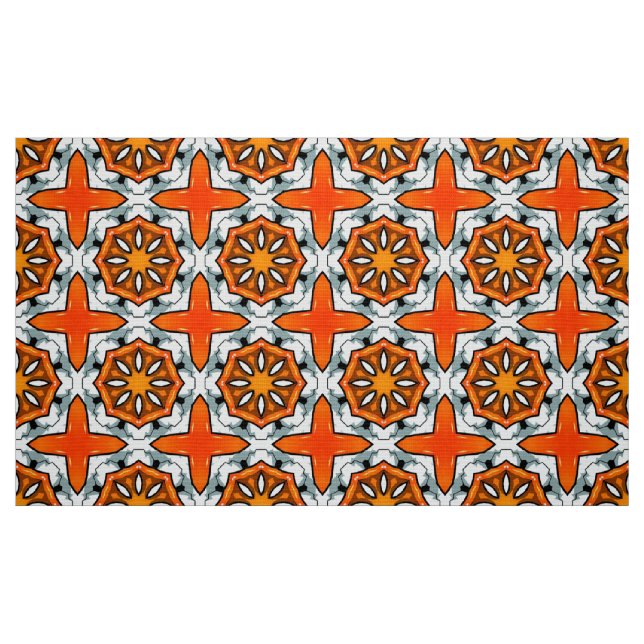 Orange and gray star geometric pattern  fabric (Fat Quarter)
