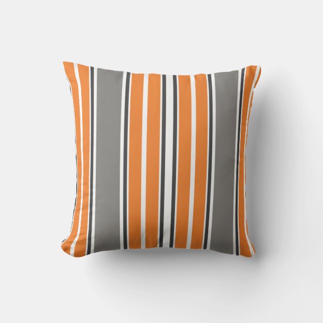 Orange and Gray Stripe Throw Pillows (Front)