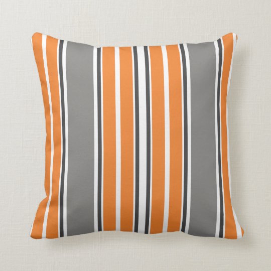 Orange and Gray Stripe Throw Pillows