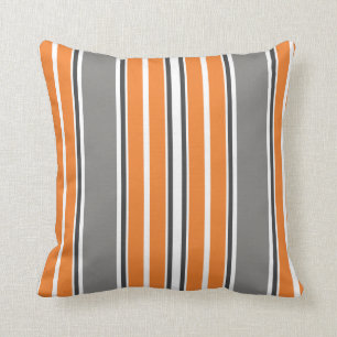 Orange and Gray Stripe Throw Pillows