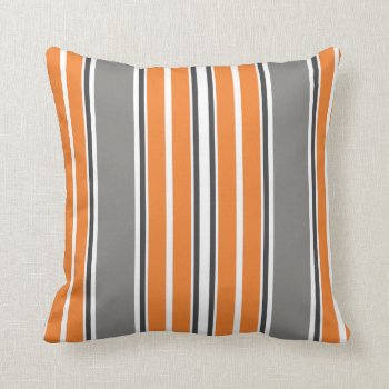 Orange And Gray Stripe Throw Pillows by envisager at Zazzle