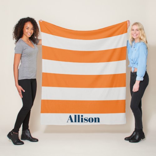 Orange And Gray Stripes Blue Name Fleece Blanket