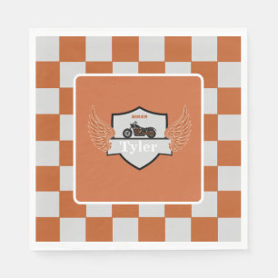 Orange and gray wings checkered and motorcycle napkins