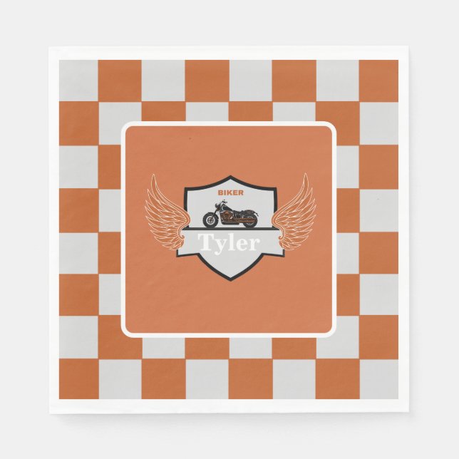 Orange and gray wings checkered and motorcycle napkins (Front)