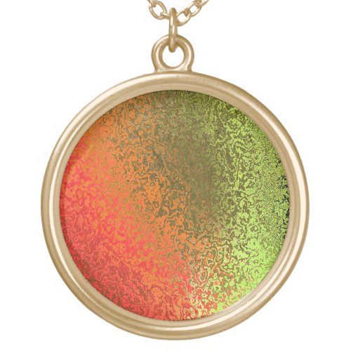 Orange and Green Abstract Shiny Round Necklace