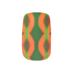 Orange and Green Abstract Zigzag Minx Nail Art