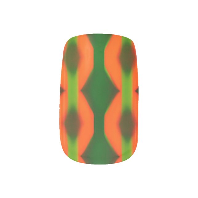 Orange and Green Abstract Zigzag Minx Nail Art (Left Thumb)