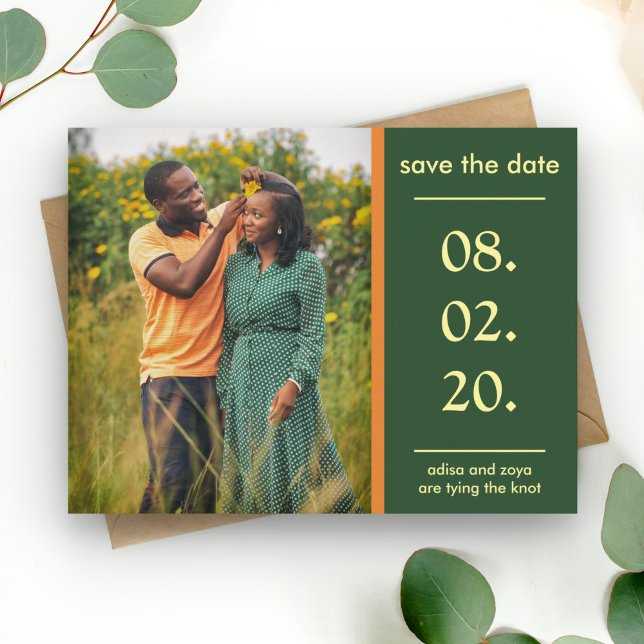 Orange and Green African Couple Save The Date Announcement Postcard (Creator Uploaded)