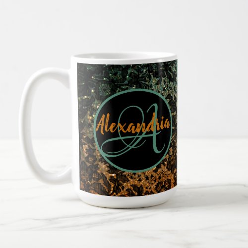  Orange and Green Black Moody Floral Monogram    Coffee Mug