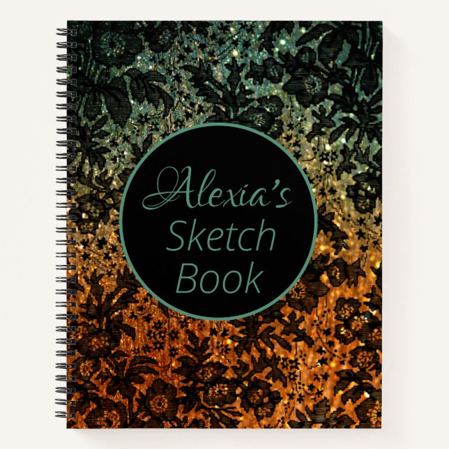 Orange and Green Black Moody Floral Personalized  Notebook (Front)