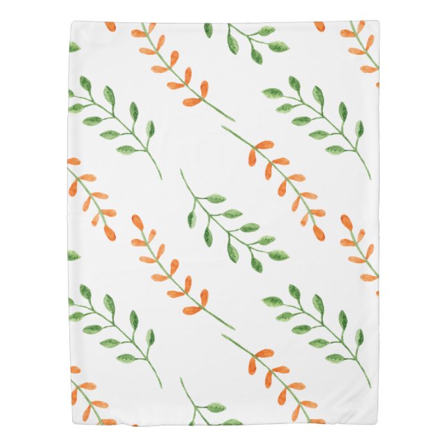 Orange and Green Botanical Duvet Cover (Front)