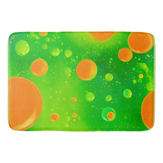 Orange and Green Bubble Abstract Art Bath Mat (Front)