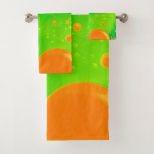 Orange and Green Bubble Abstract Art Bath Towel Set