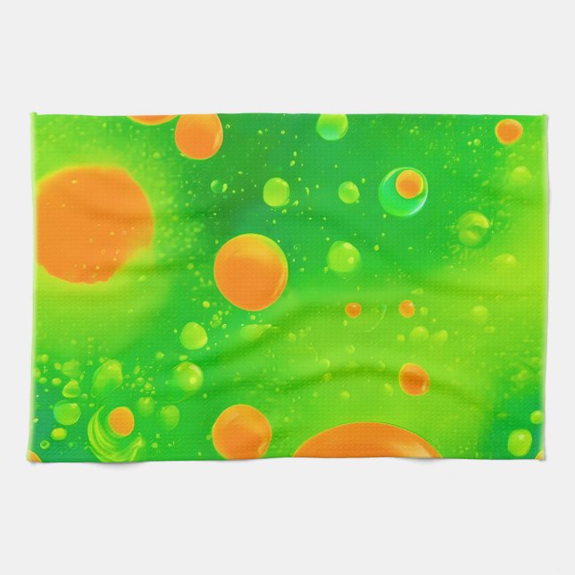 Orange and Green Bubble Abstract Art Kitchen Towel (Horizontal)