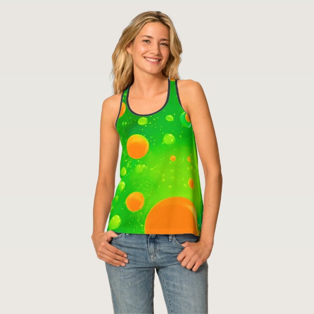 Orange and Green Bubble Abstract Art Tank Top (Front Full)
