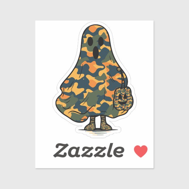 Orange and Green Camouflage Ghost and Pumpkin Sticker (Sheet)