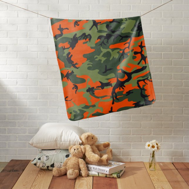Orange and Green Camouflage, Military, Army Baby Blanket (In Situ)