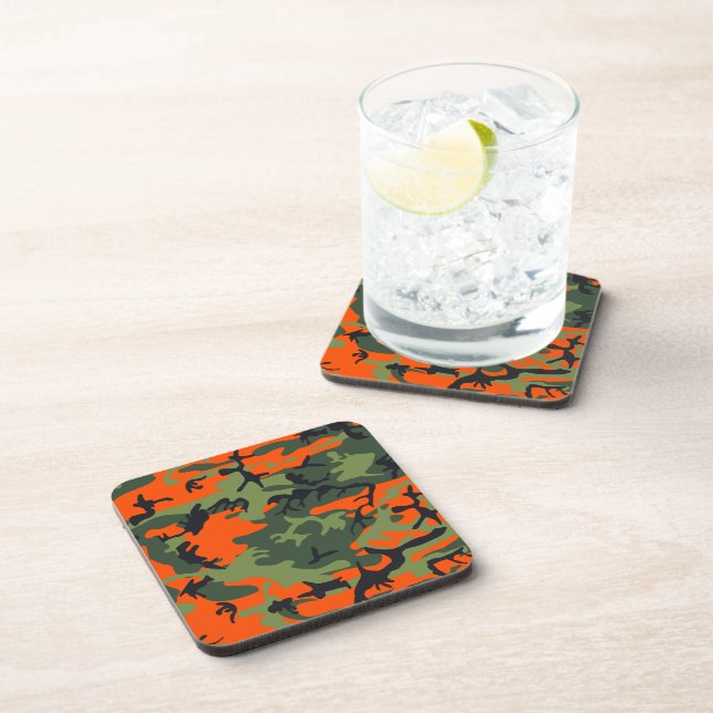 Orange and Green Camouflage, Military, Army Beverage Coaster (Right Side)