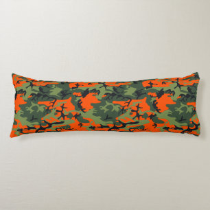 Orange and Green Camouflage, Military, Army Body Pillow
