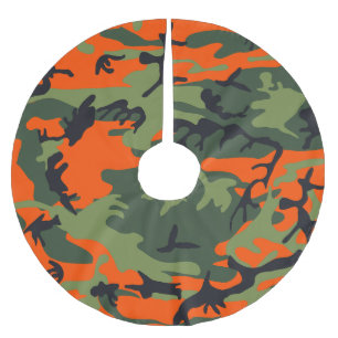 Orange and Green Camouflage, Military, Army Brushed Polyester Tree Skirt