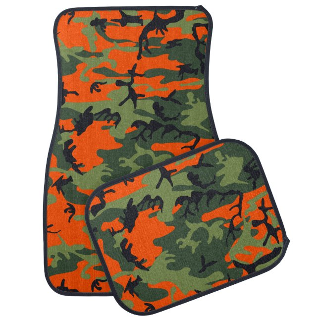 Orange and Green Camouflage, Military, Army Car Floor Mat (Set)