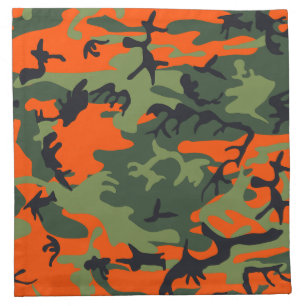 Orange and Green Camouflage, Military, Army Cloth Napkin