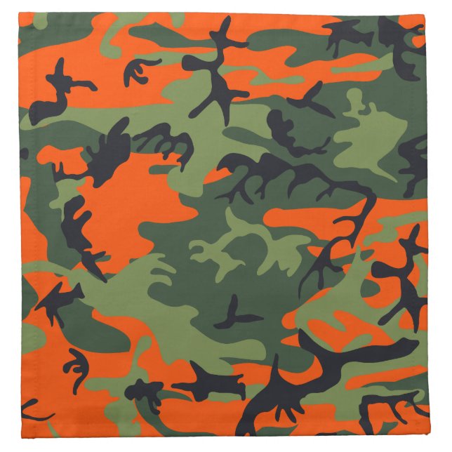 Orange and Green Camouflage, Military, Army Cloth Napkin (Front)