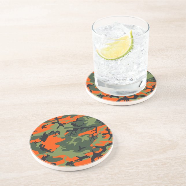Orange and Green Camouflage, Military, Army Coaster (Side)