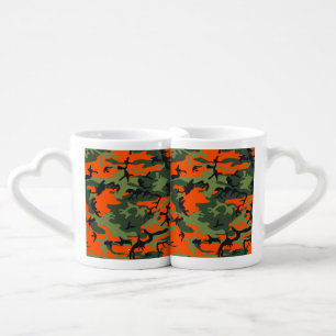 Orange and Green Camouflage, Military, Army Coffee Mug Set