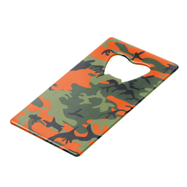 Orange and Green Camouflage, Military, Army Credit Card Bottle Opener (Front Angled)
