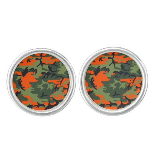 Orange and Green Camouflage Military Army Cufflinks