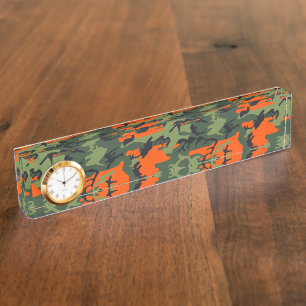 Orange and Green Camouflage, Military, Army Desk Name Plate