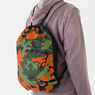 Orange and Green Camouflage, Military, Army Drawstring Bag