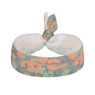 Orange and Green Camouflage, Military, Army Elastic Hair Tie