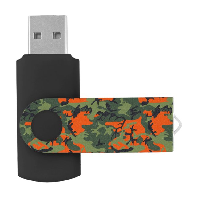 Orange and Green Camouflage, Military, Army Flash Drive (Opened)