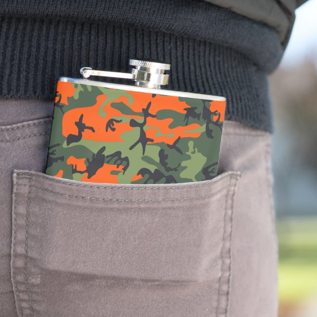 Orange and Green Camouflage, Military, Army Flask (In Situ)