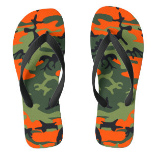 Orange and Green Camouflage, Military, Army Flip Flops
